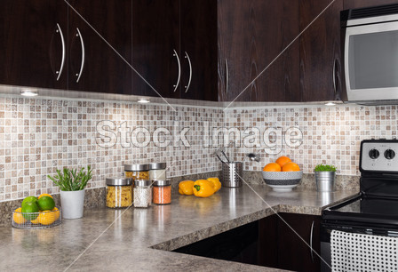 Modern kitchen with cozy lighting
