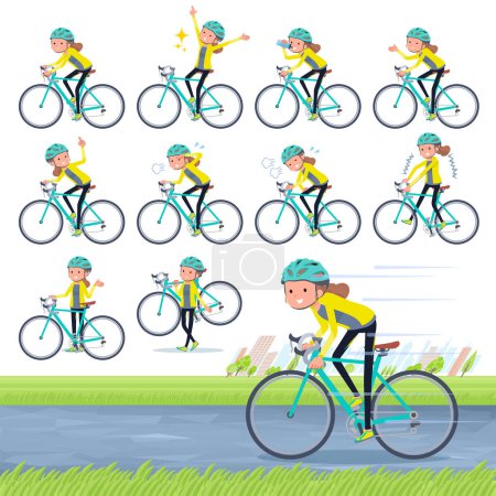 A set of women in sportswear on a road bike.There is an action that is enjoying.It's vector art so it's easy to edit.