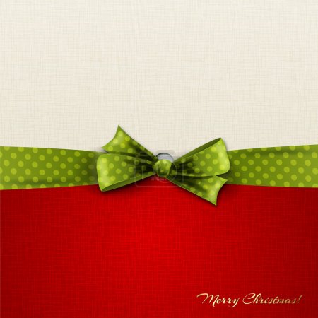 Red and white Christmas card with green ribbon