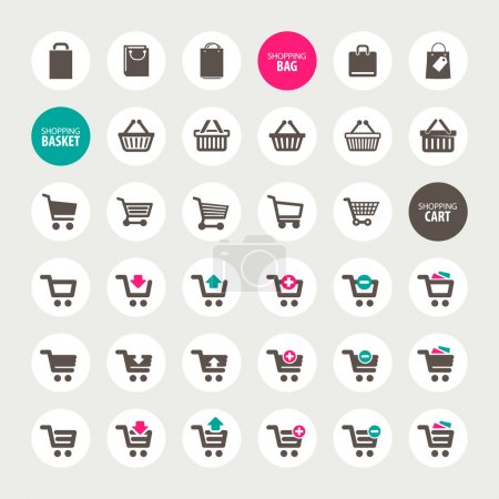 Set of shopping cart, basket and bag icons