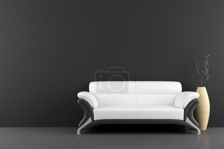 White sofa and vase with dry wood