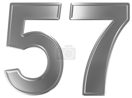Numeral 57, fifty seven, isolated on white background, 3d render