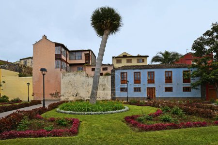 Spain, Canary Islands, Tenerife, buildings on park in mountain village La Orotava
