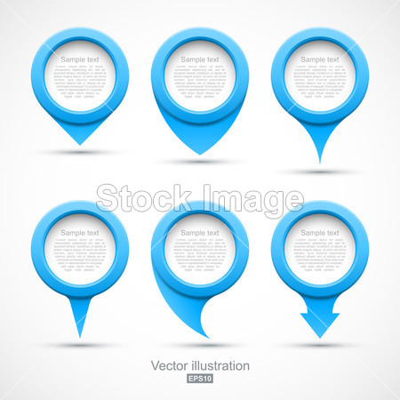 Set of blue circle pointers 3D