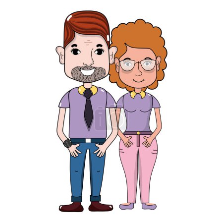 nice couple with hairstyle and casual clothes, vector illustration