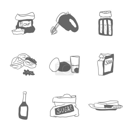 inventory and products for cooking doodles drawings vector work