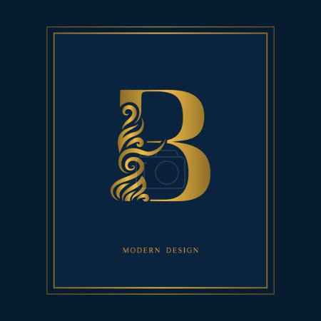 Gold Elegant letter B. Graceful royal style. Calligraphic beautiful logo. Vintage drawn emblem for book design, brand name, business card, Restaurant, Boutique, Hotel. Vector illustration