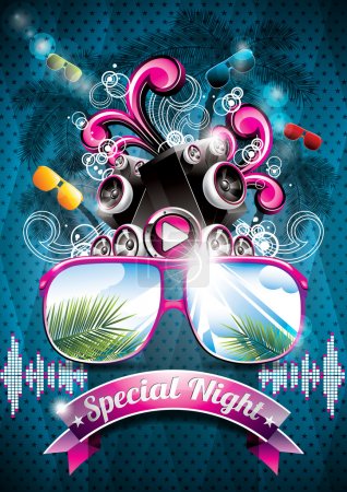 Vector Summer Beach Party Flyer Design with speakers