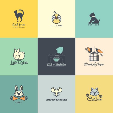 Set of colorful animal icons