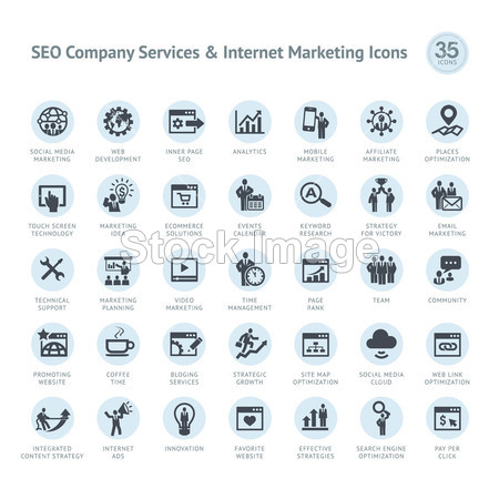 Set of SEO company service and Internet marketing icons