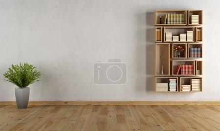 Empty interior with wall bookcase