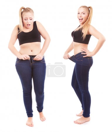 Before and after a diet, girl surprised