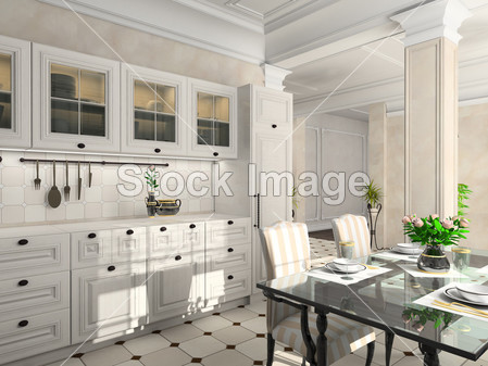 Kitchen with the classic furniture