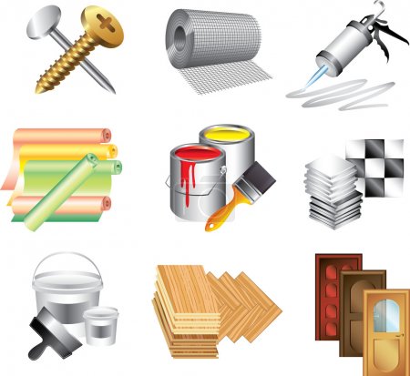 building materials icons detailed set