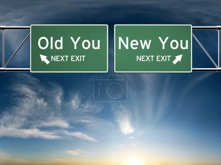 New you, old you. Sign's depicting a choice in your life