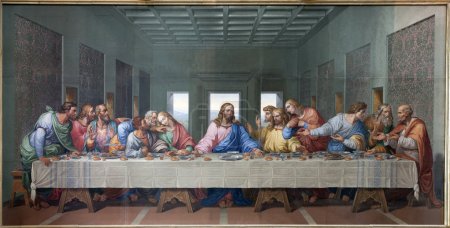 VIENNA - JANUARY 15: Mosaic of Last supper of Jesus by Giacomo Raffaelli from year 1816 as copy of Leonardo da Vinci work on January 15. 2013 in VIenna.