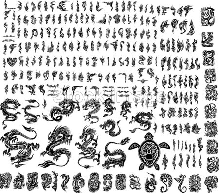Iconic Dragons Tattoo Tribal Vector Set