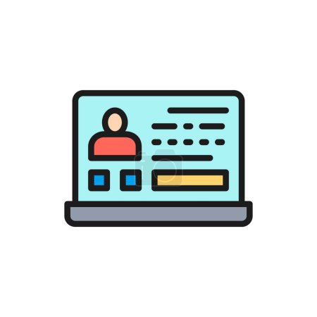 Vector resume, online jobs, employee profile flat color line icon.
