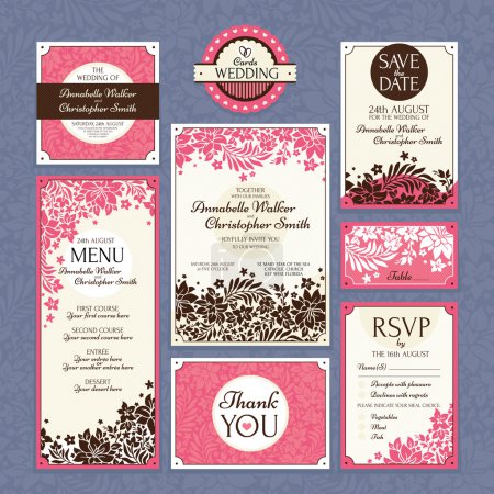 set of floral wedding cards