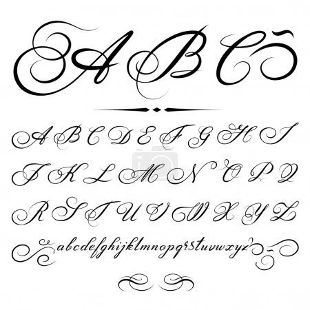 Vector hand drawn calligraphic Alphabet based on calligraphy masters of the 18th century