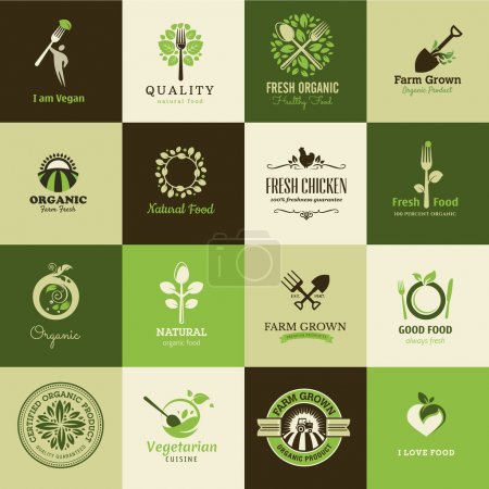 Set of icons for organic food and restaurants