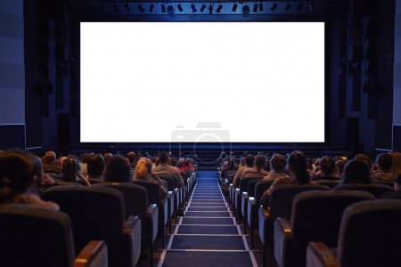 Empty cinema screen with full crowd audience.