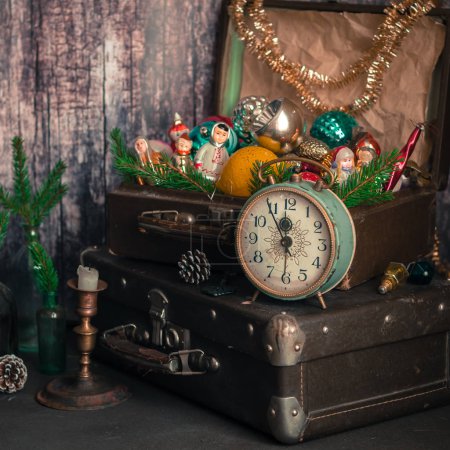 Retro Clock, Suitcases, Christmas Tree Decorations