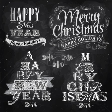 Merry Christmas and New Year lettering collection of Christmas tree from letters