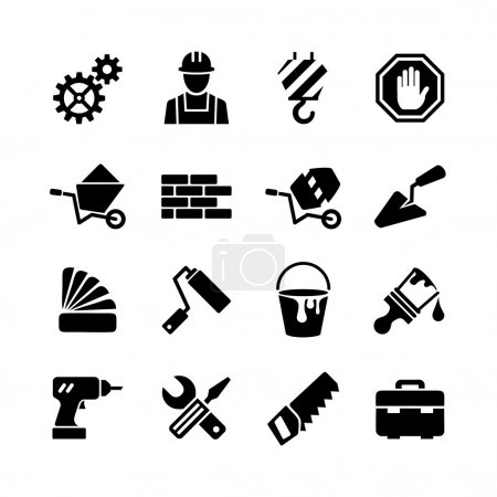 16 web icons set - building, construction, repair and decoration