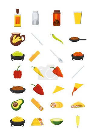 Variety mexican food icon set pack vector design
