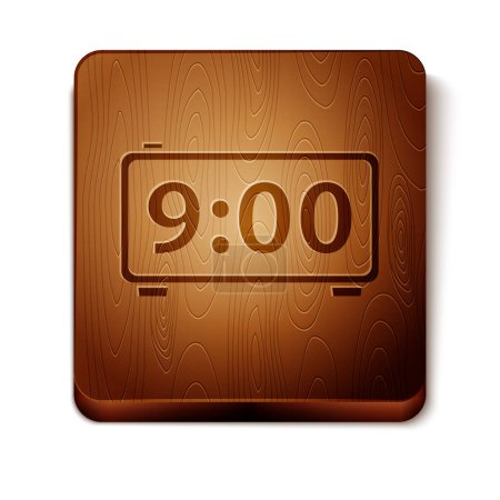 Brown Digital alarm clock icon isolated on white background. Electronic watch alarm clock. Time icon. Wooden square button. Vector Illustration