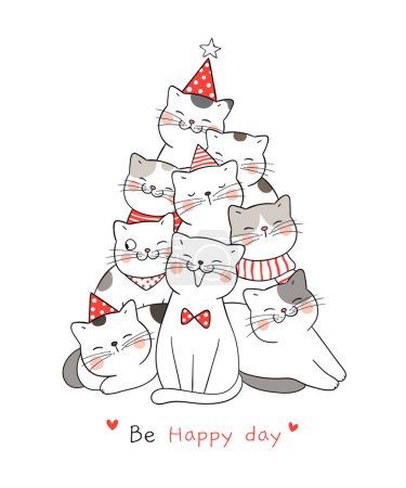 cats with word be happy day for Christmas card