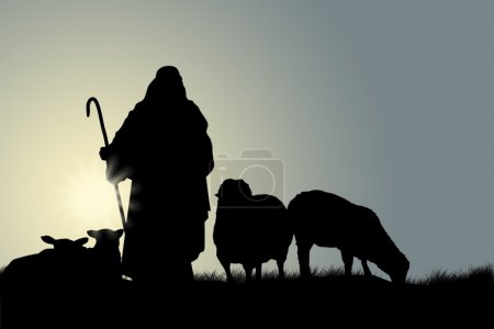 Silhouette Of Shepherd And Sheep