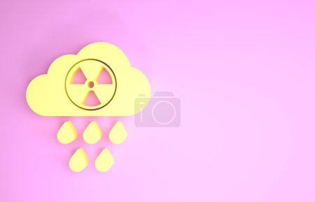 Yellow Acid rain and radioactive cloud icon isolated on pink background. Effects of toxic air pollution on the environment. Minimalism concept. 3d illustration 3D render