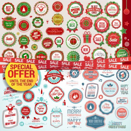 Set of labels, banners, stickers, badges and elements for Christmas and New Year