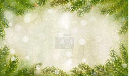 Christmas retro background with christmas tree branches. Vector.