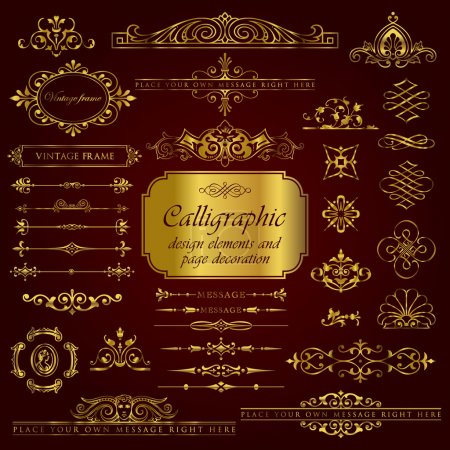 Golden calligraphic design elements and page decoration set 3