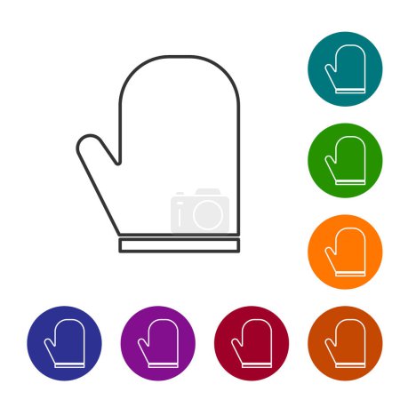 Grey line Oven glove icon isolated on white background. Kitchen potholder sign. Cooking glove. Set icons in color circle buttons. Vector Illustration