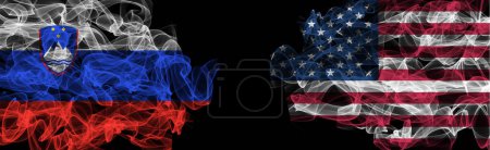 Flags of Slovenia and USA on Black background, Slovenia vs USA S