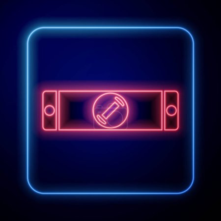 Glowing neon Construction bubble level icon isolated on blue background. Waterpas, measuring instrument, measuring equipment. Vector Illustration