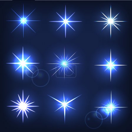 Set forms of sparks. Shining star on a blue background