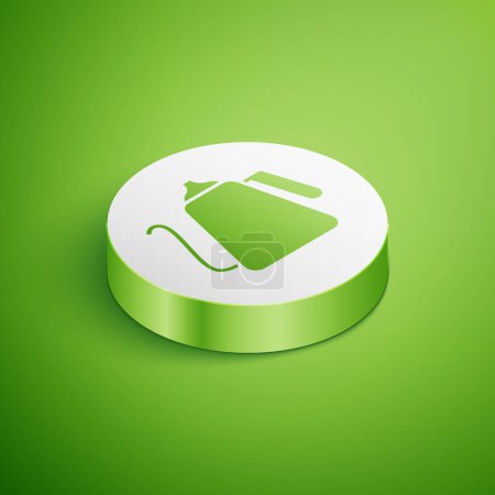 Isometric Kettle with handle icon isolated on green background. Teapot icon. White circle button. Vector Illustration