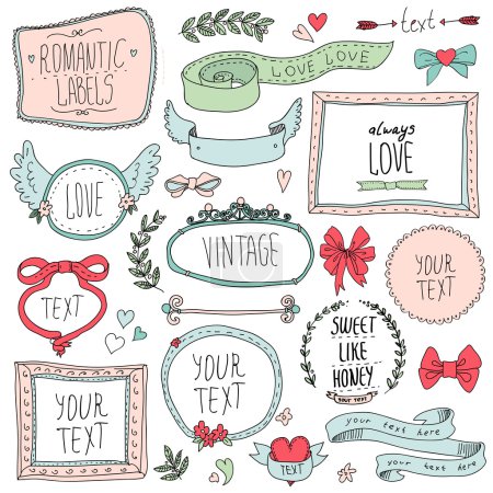 Romantic set of labels and ribbons
