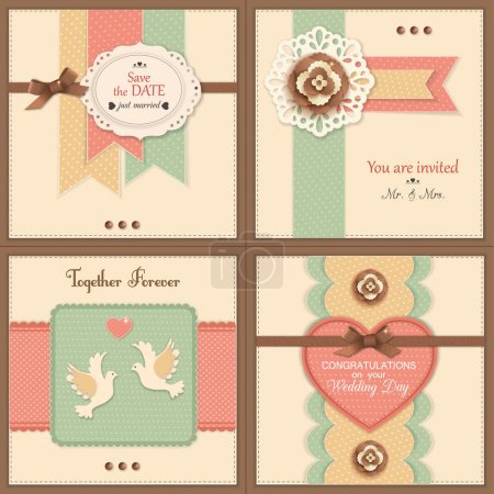 Set of four vintage wedding backgrounds with paper flowers