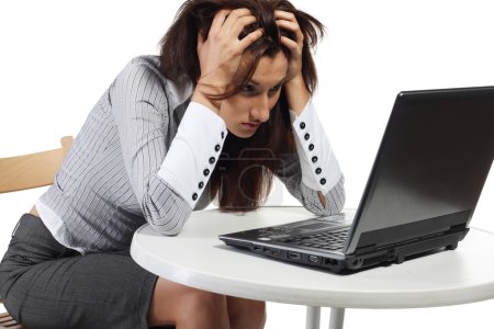 Tired women sitting with computer