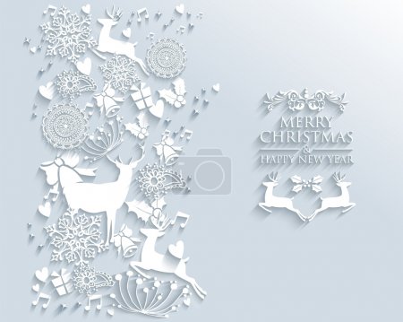 White Merry Christmas and Happy New Year winter greeting card