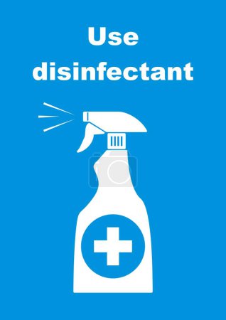 use disinfectant, spray, vector icon on blue background