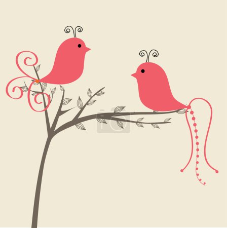 Abstract birds couple. Birds couple in love Vintage vector illustration.