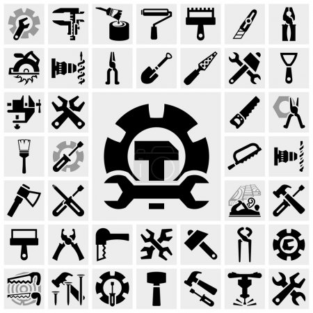 Tools vector icons set on gray.