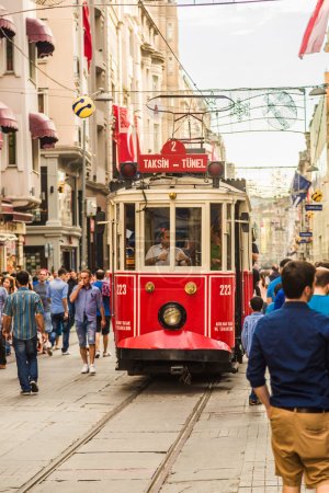 Old red tram in taksim, Istanbul, Turkey